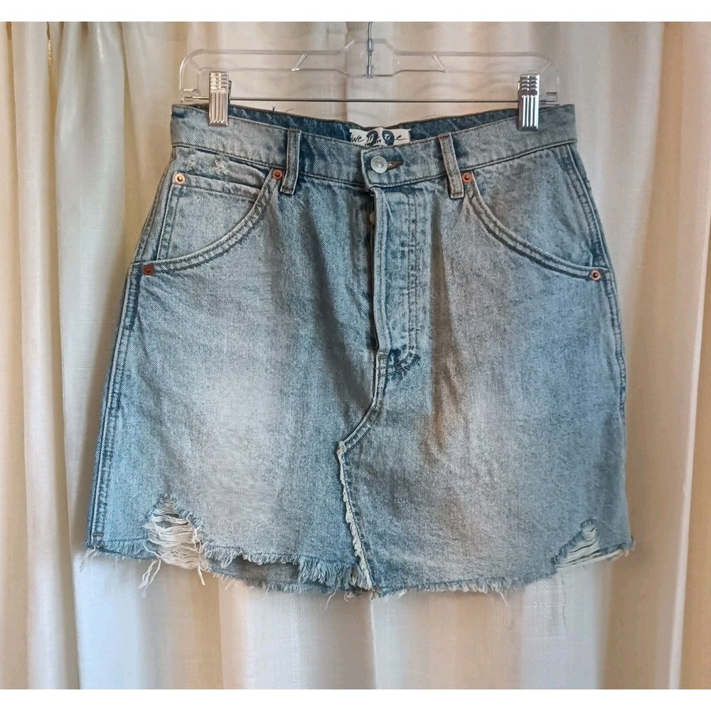We‎ The Free Womens 29 Free People Denim Skirt Frayed Hem Distressed Festival